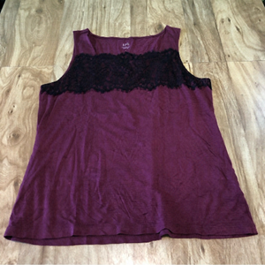 J Jill Lace Trimmed Tank Purple Black Size Large Cotton Modal Blend Shirt